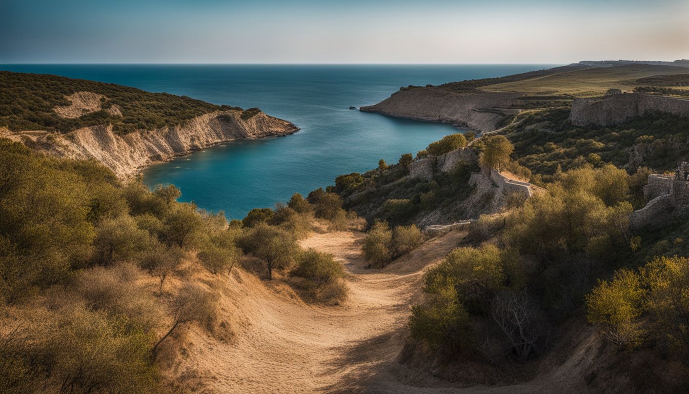 A photo of the Gallipoli landscape with remnants of trench warfare.