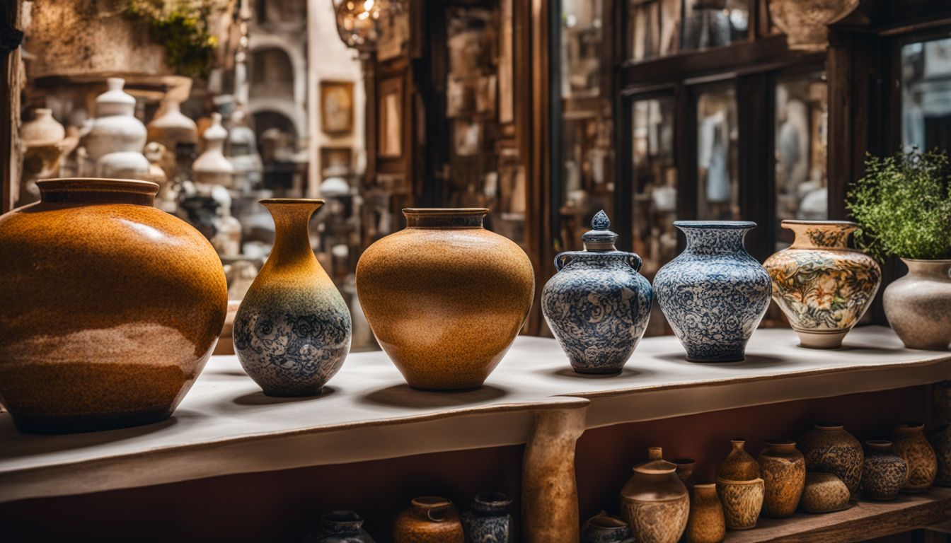 Handcrafted ceramic vases displayed in Grottaglie's ceramic quarter.