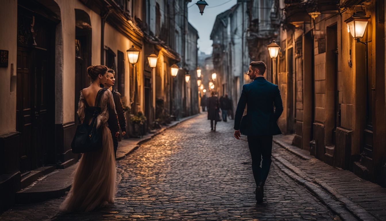 A bustling, vintage alleyway captured in high definition.